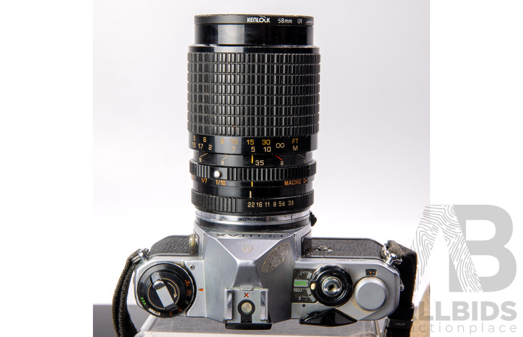 Vintage Japanese Pentax Asahi ME Film Camera, with Kenlock 58mm Zoom Lens, Starblitz Flash and Carry Case