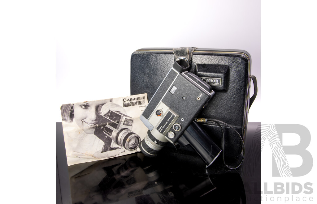 Retro Japanese Canon Super 8 Auto Zoom 518 SV Film Camera with Instruction Manual