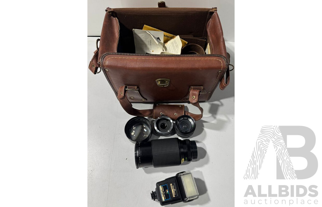 Collection Retro Photography Equipment Including Lenses and More