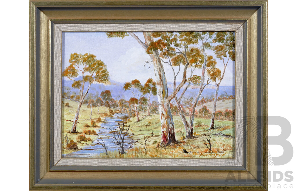 Fred Byron, (20th Century, Australian), Creek by Gumtrees, Oil on Canvas