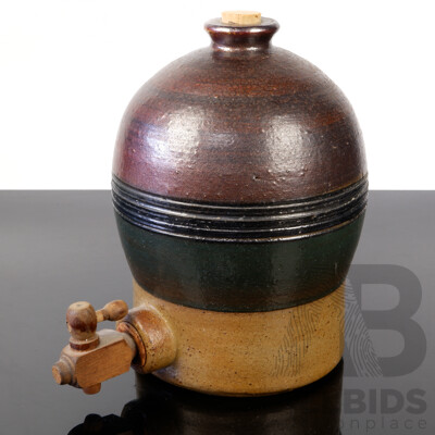 Vintage Australian Bendigo Pottery Epsom Crock with Wooden Spiggot and Tap