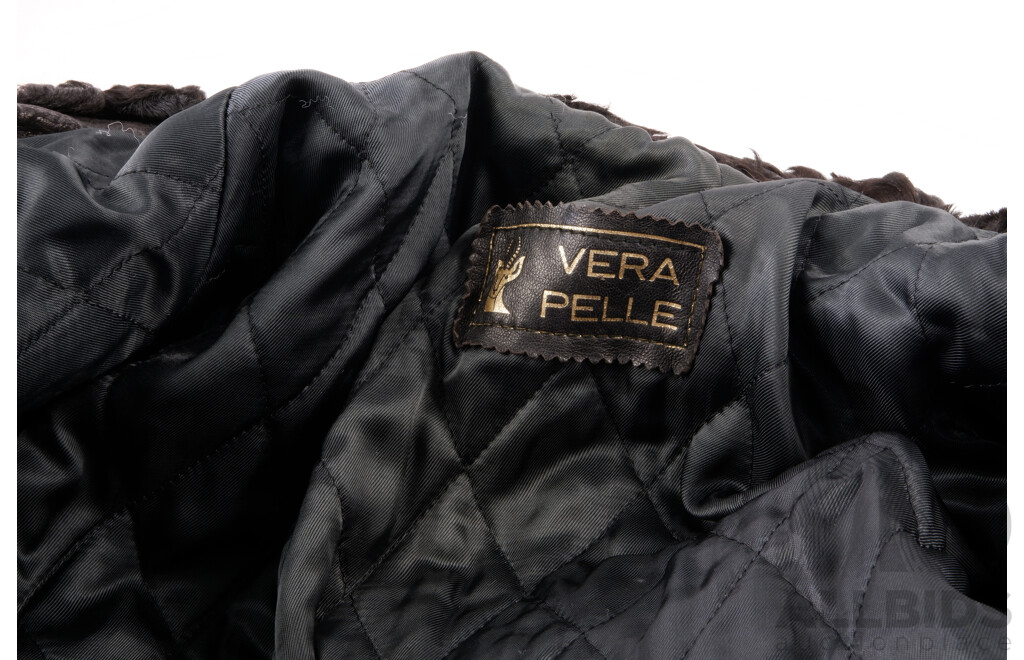 Vintage Leather and Askatran Karakul Three Quarter Length Coat by Vera Pelle