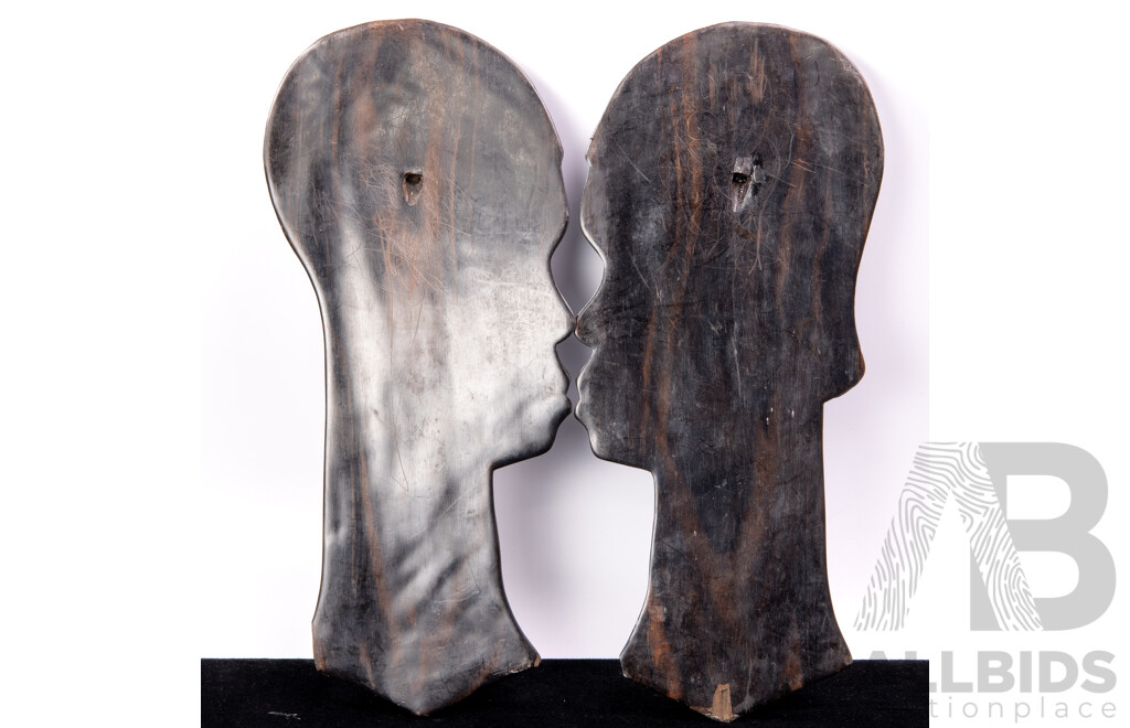 Pair Hand Carved African Ebony Wall Plaques