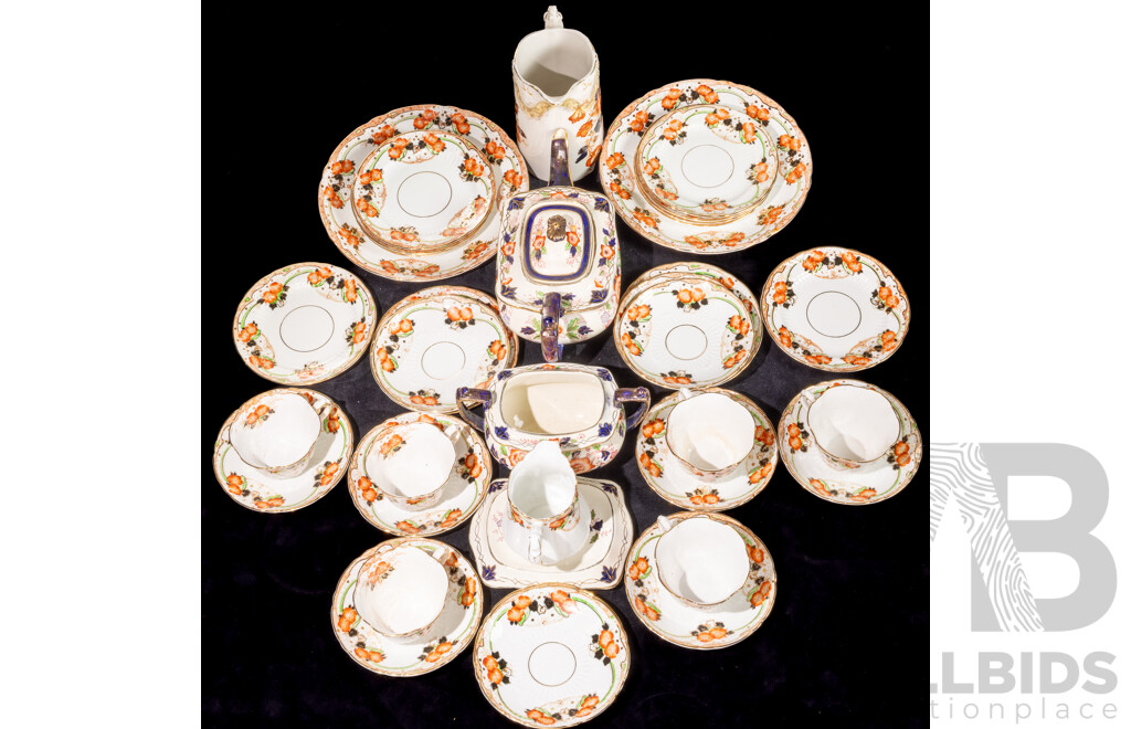 Antique English Porcelain 33 Piece Tea Set by Sutherland Art China Along with Four Antique Pieces in Similar Pattern