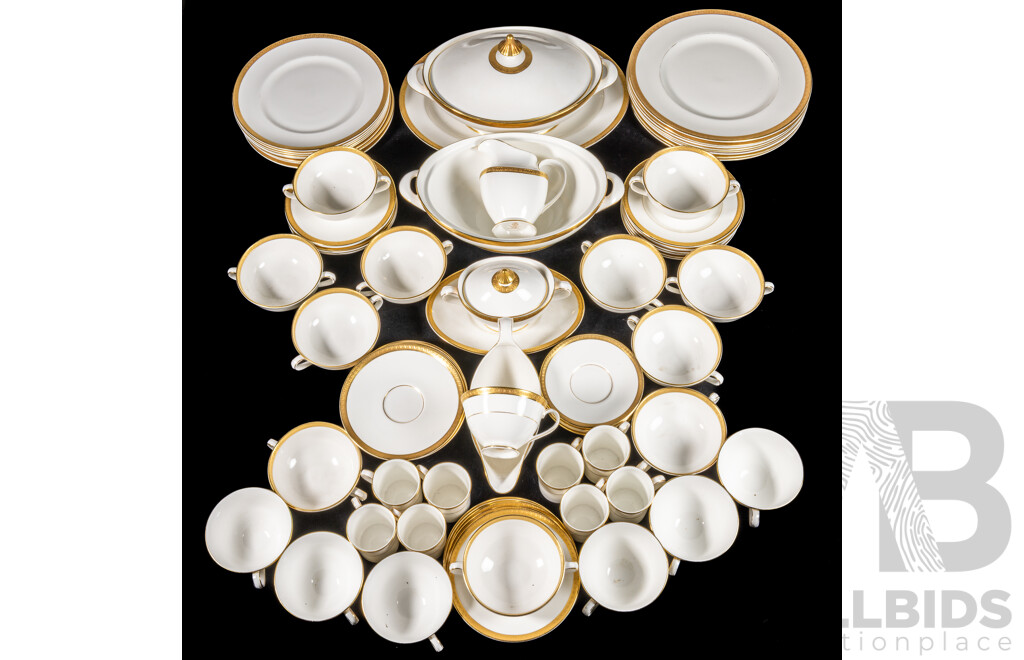 English Royal Doulton Porcelain 86 Piece Dinner Service for Eight in Formal Gold Pattern
