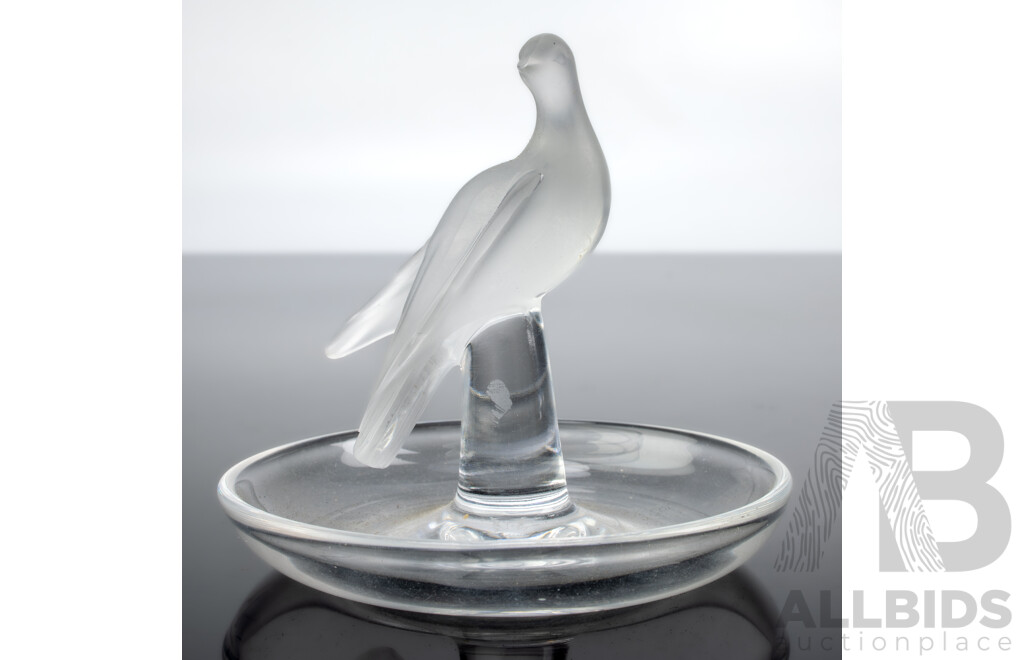 Vintage French Lalique Crystal 'Charis' Dove Ring Dish