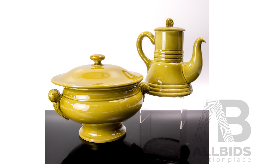 Vintage French Quimper Pottery Lidded Coffee Pot and Lidded Tureen