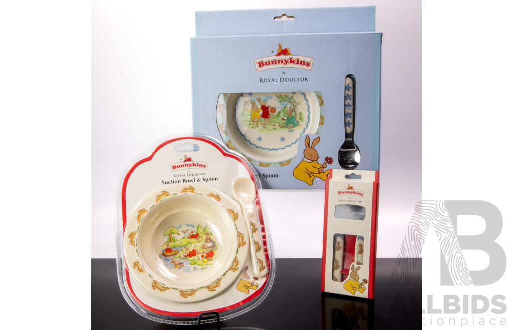 Royal Doulton Bunnykins Feeding Bowl, Suction Bowl & Spoon & Fork Set, All in Original Packaging