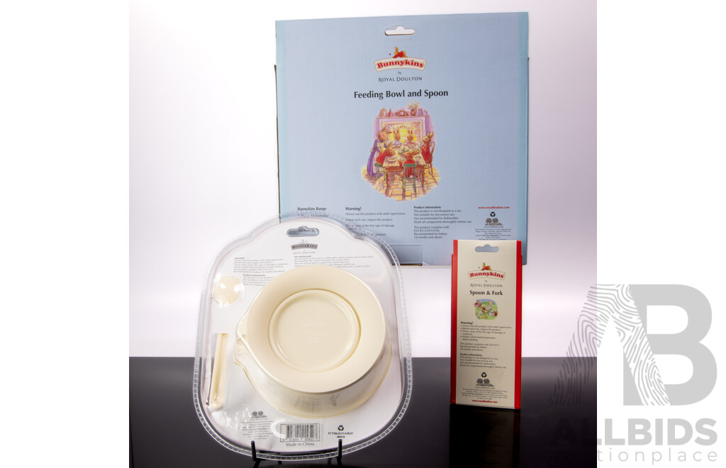 Royal Doulton Bunnykins Feeding Bowl, Suction Bowl & Spoon & Fork Set, All in Original Packaging