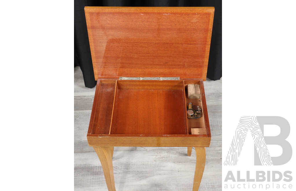 Italian Wooden Side Table with Inlay to Top, Lift Up Lid and Musical Feature