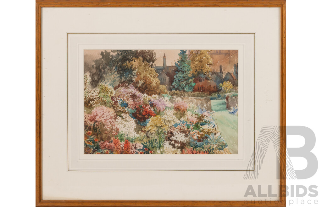 William J. Caparne (19/20th Centuries, 1855-1940), Cathedral Close Gardens, Salisbury I & II, Pair of Wonderful Original Vintage Watercolours, 40 X 44 & 36 X 44 Cms (frames) (2)