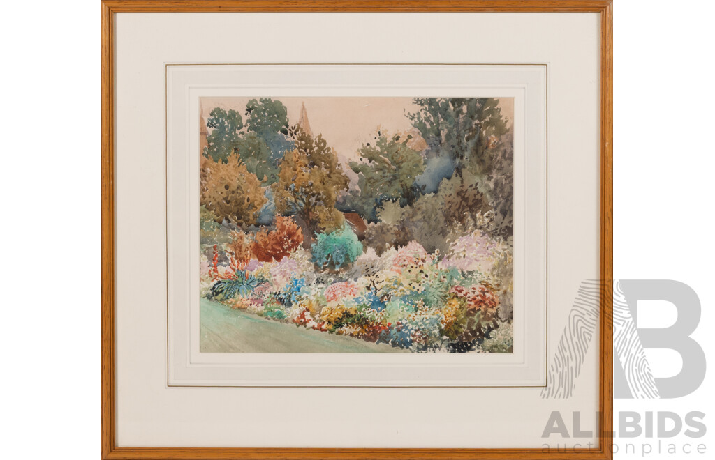 William J. Caparne (19/20th Centuries, 1855-1940), Cathedral Close Gardens, Salisbury I & II, Pair of Wonderful Original Vintage Watercolours, 40 X 44 & 36 X 44 Cms (frames) (2)