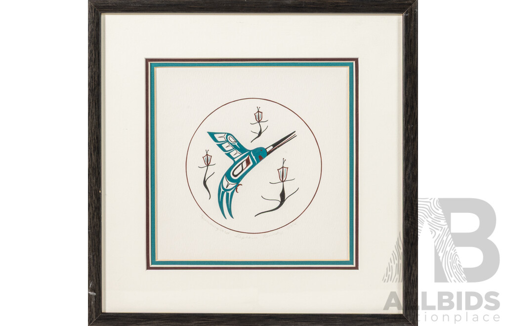 Stephanie Kewistep, (20th Century, Indigenous-Canadian), Hummingbird, Original Acrylic on Paper, 29 x 29 cm (frame)