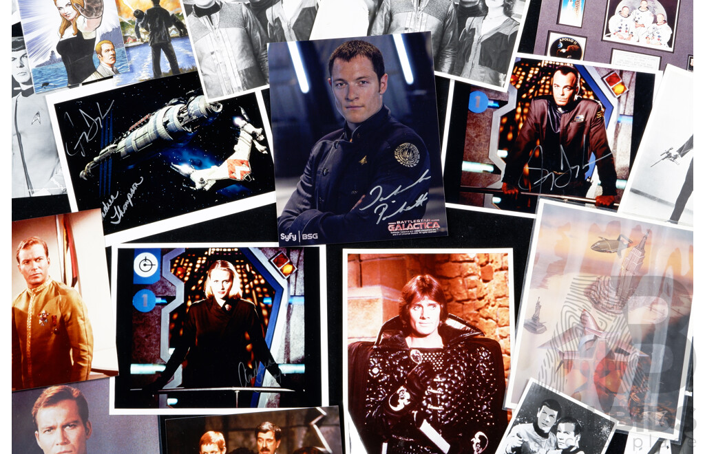 Collection Sci Fi Memorabilia and Ephemera Including Signed Paul Darrow & Michael Keating of Blake 7, Photos From Star Trek, Signed Babylon 5 Andrea Thompson, Jerry Doyle, Tahmoh Penikett Photos