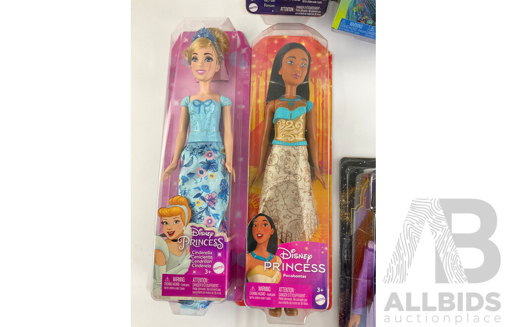 Six Boxed Disney Dolls Including Wish, Princess and Encanto