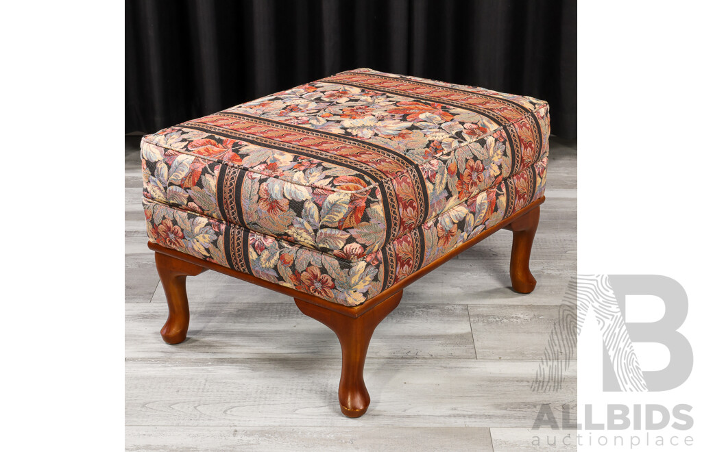 Pair of Vintage Fabric Wing Back Armchairs with Single Ottoman