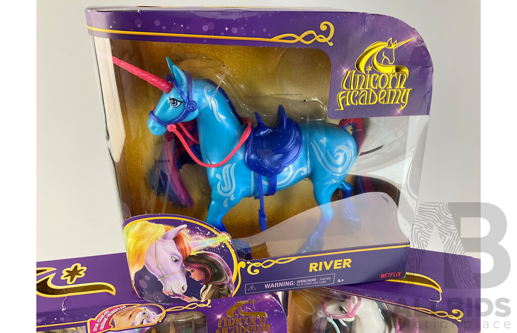 Five  Boxed Unicorn Academy Dolls and Horses
