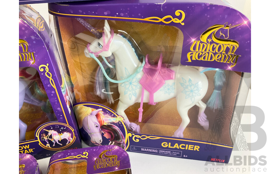 Five  Boxed Unicorn Academy Dolls and Horses