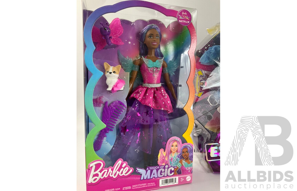 Three Boxed Barbie Dolls Including Touch of Magic, Made to Move and Extra