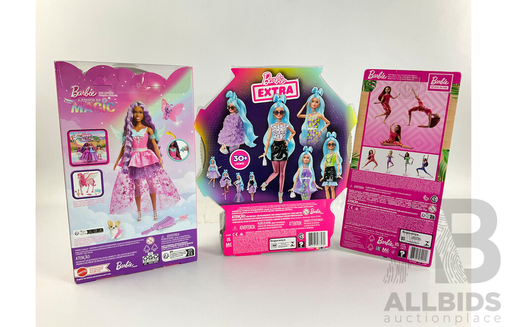 Three Boxed Barbie Dolls Including Touch of Magic, Made to Move and Extra