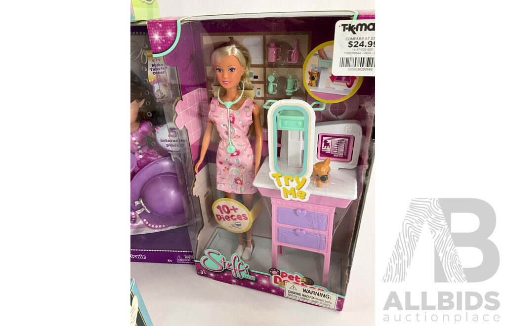 Eight Boxed Dolls Including Steffi Love, Dream Carriage, Mia & Me, Hazel, Sofia the First, Disney Princess, Lottie