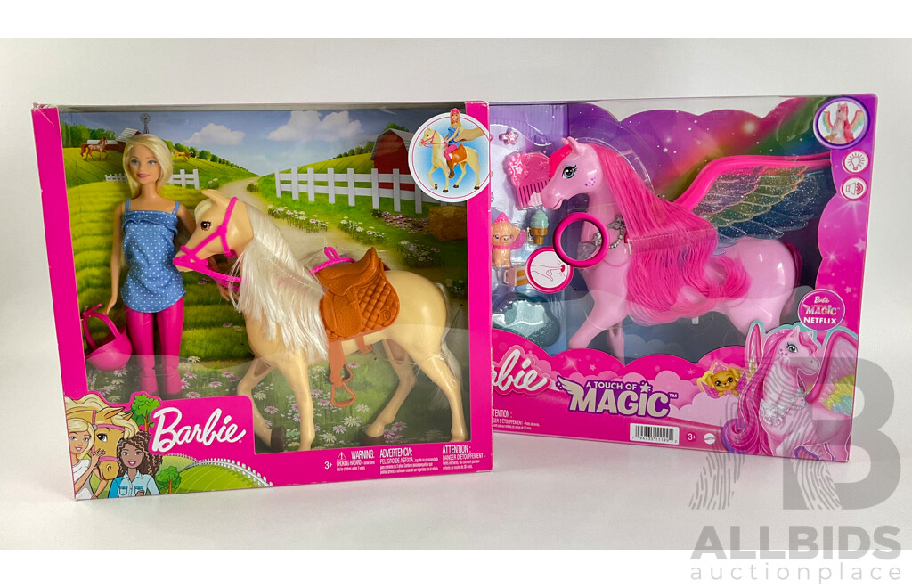 Two Boxed Barbie Dolls Including Touch of Magic and Horse