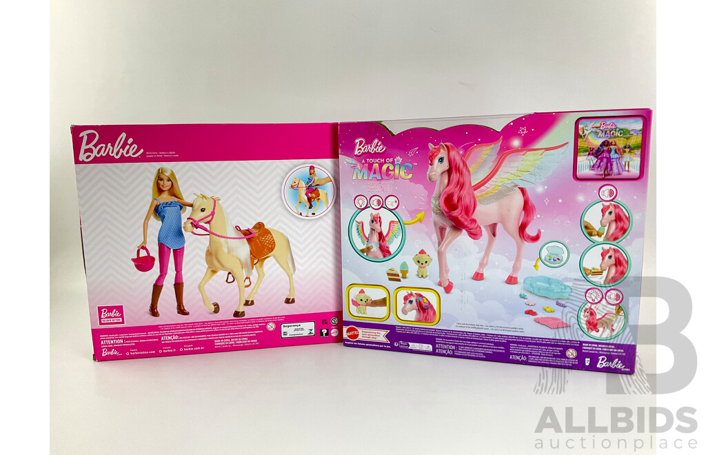 Two Boxed Barbie Dolls Including Touch of Magic and Horse