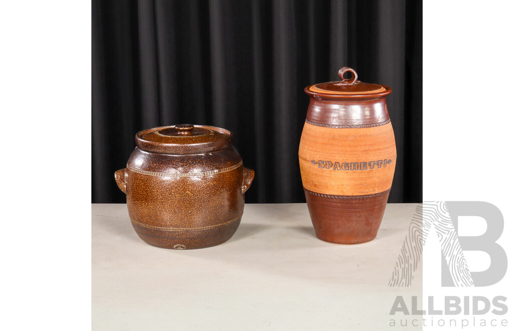 Salt Glazed Lidded Bread Croc by Bendigo Pottery and Another