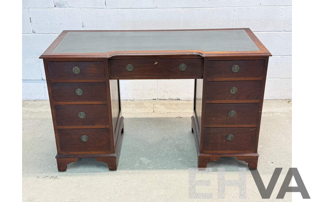 Georgian Style Nine Drawer Breakfront Twin Pedestal Desk