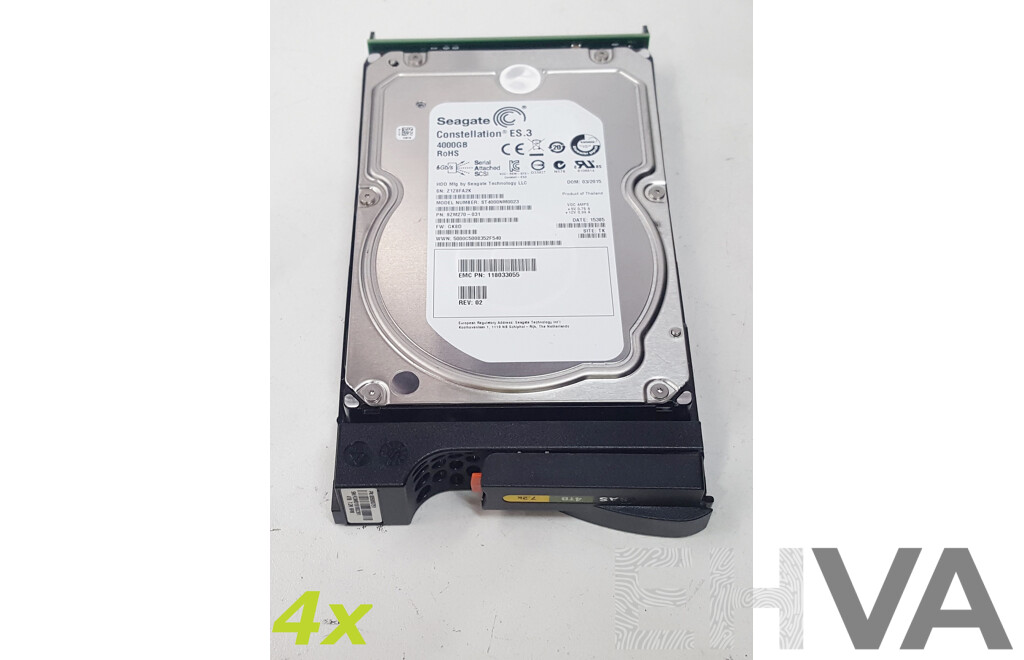 Seagate (ST4000NM0023) Constellation ES.3 4TB 7.2K SAS 6Gb/s 3.5-Inch Hard Drive - Lot of Four