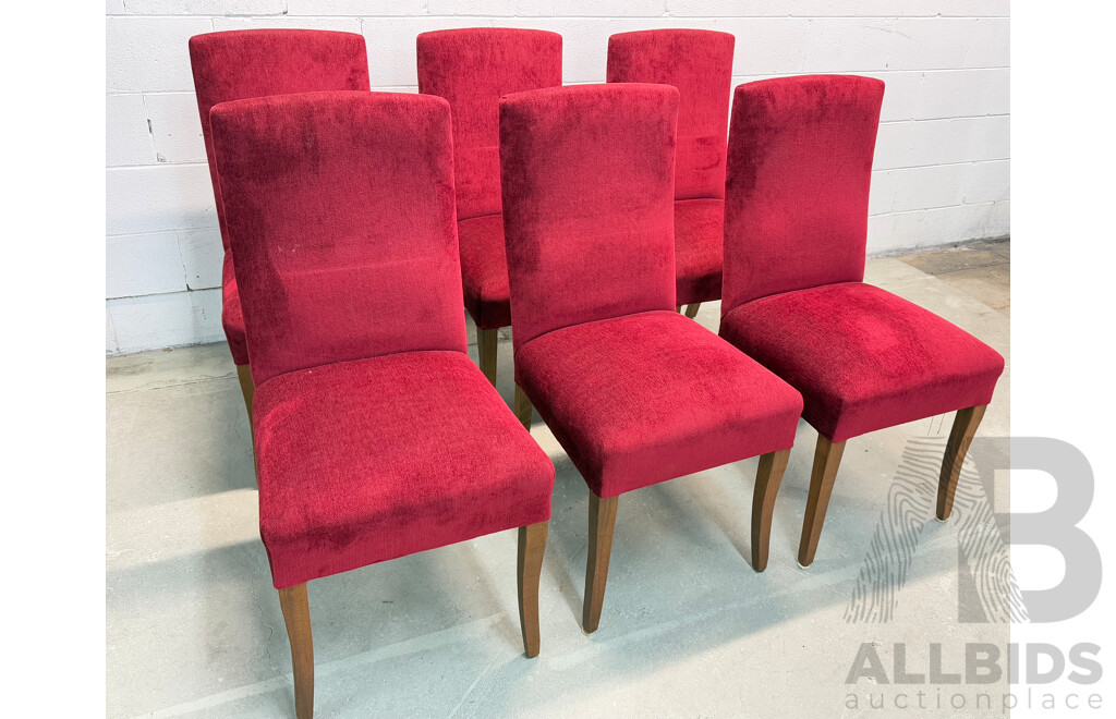 Set of Six Red Upholstered Dining Chairs