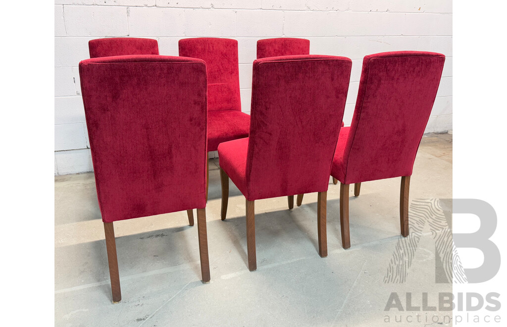 Set of Six Red Upholstered Dining Chairs