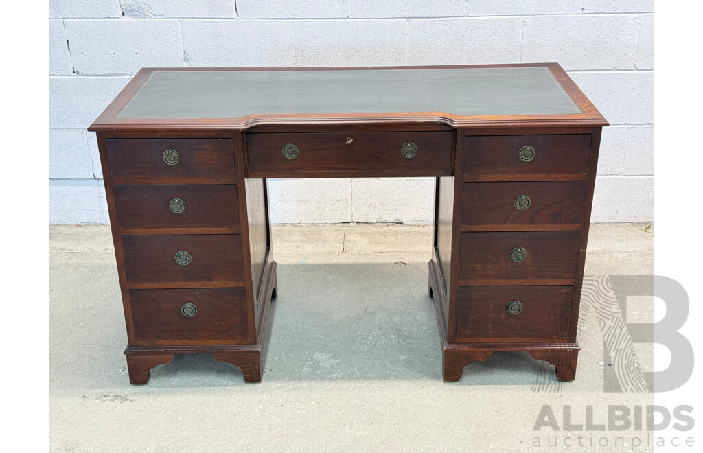 Georgian Style Nine Drawer Breakfront Twin Pedestal Desk