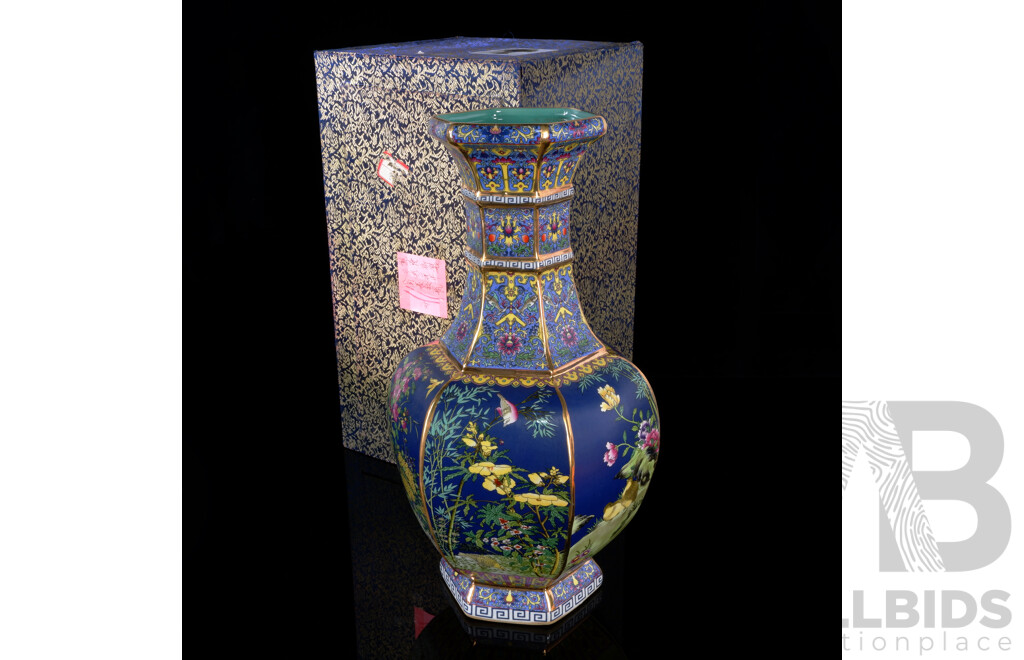 Fantastic Chinese Hand Made and Decorated Hexagonal Form Baluster Porcelain Vase in Original Presentation Box