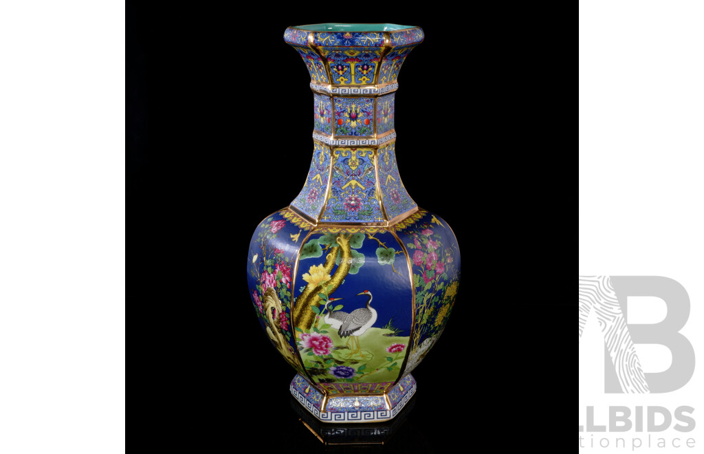 Fantastic Chinese Hand Made and Decorated Hexagonal Form Baluster Porcelain Vase in Original Presentation Box