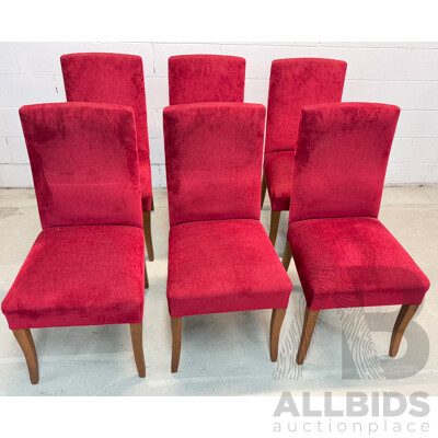 Set of Six Red Upholstered Dining Chairs