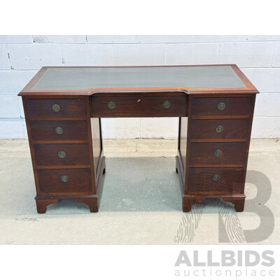 Georgian Style Nine Drawer Breakfront Twin Pedestal Desk