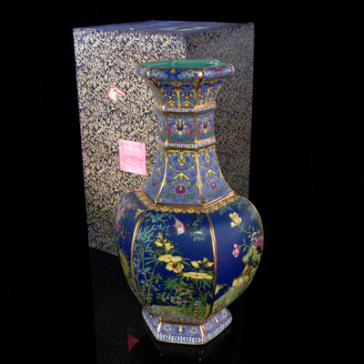 Fantastic Chinese Hand Made and Decorated Hexagonal Form Baluster Porcelain Vase in Original Presentation Box