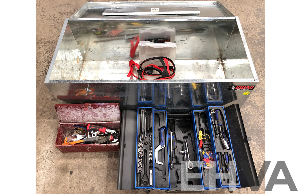 Rhino B250 Galvanised Toolbox with Various Hand Tools
