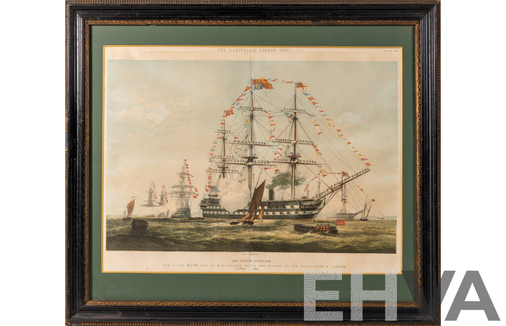 George C. Leighton (19th C.,British,1826-1895) After Edward Duncan (19th C., British,1803-1802), The Queen's Birthday From Illustrated London News, Antique Chromolithograph, 54 x 62 cm (frame)