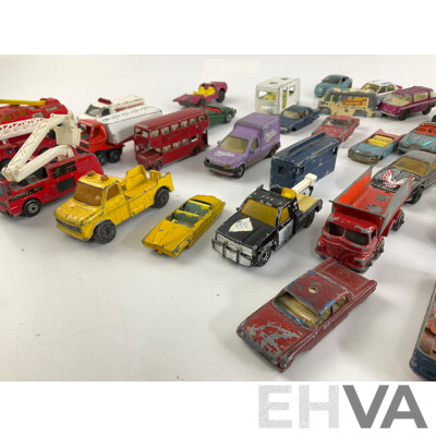 Collection of Diecast Matchbox, Corgi and Playart Vehicles Including Fire Trucks, Police Cars and Sports Cars