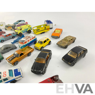 Collection of Diecast Matchbox, Corgi and Playart Vehicles Including Fire Trucks, Police Cars and Sports Cars