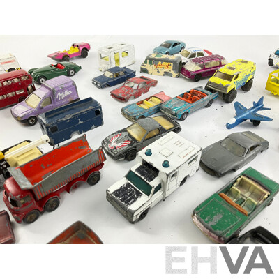 Collection of Diecast Matchbox, Corgi and Playart Vehicles Including Fire Trucks, Police Cars and Sports Cars