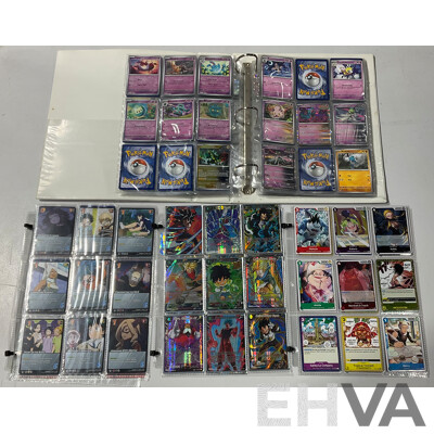 Collection of 162 TCG Pokémon Cards and Cards From My Hero Academia, One Piece and Dragon Ball Card Game in Plastic Folder