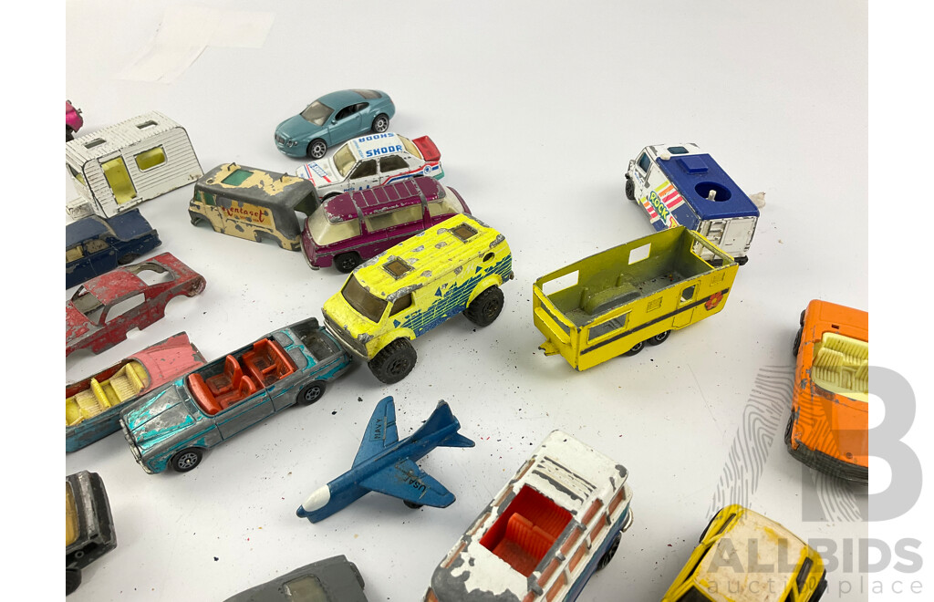 Collection of Diecast Matchbox, Corgi and Playart Vehicles Including Fire Trucks, Police Cars and Sports Cars