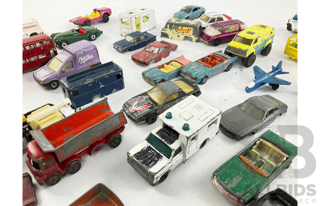 Collection of Diecast Matchbox, Corgi and Playart Vehicles Including Fire Trucks, Police Cars and Sports Cars