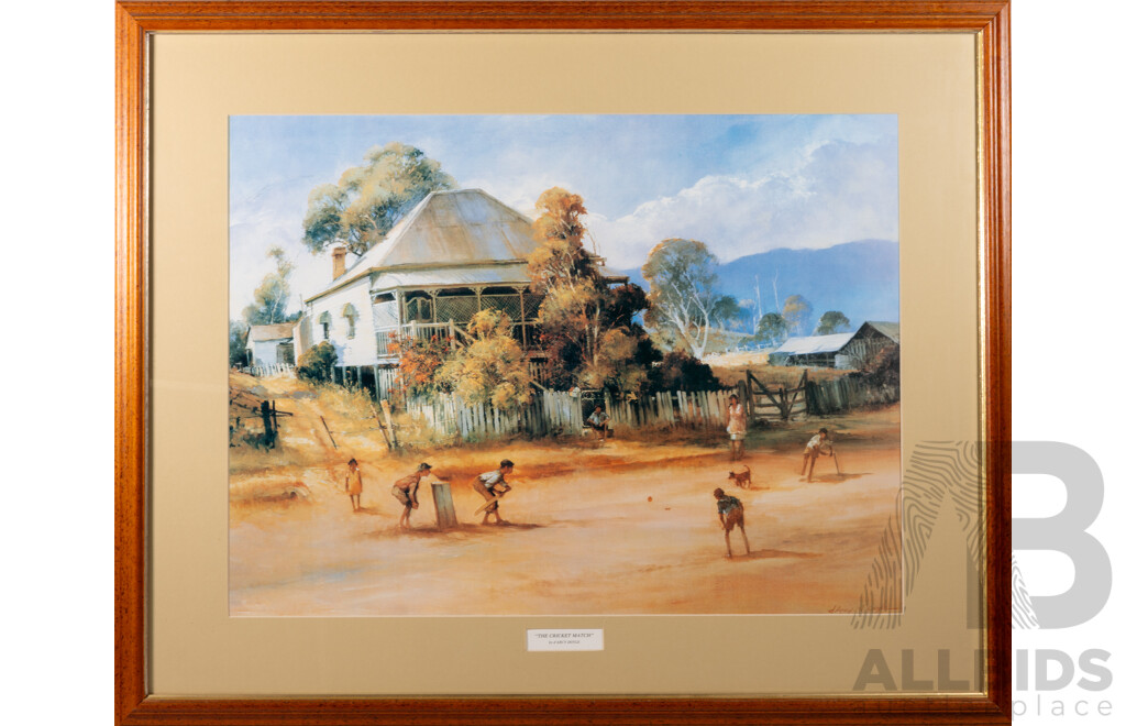 d'Arcy Doyle, (20th Century, Austrailan,1932-2001), The Cricket Match, Quality Reproduction Print of Original Oil, 77 x 95 cm (frame)