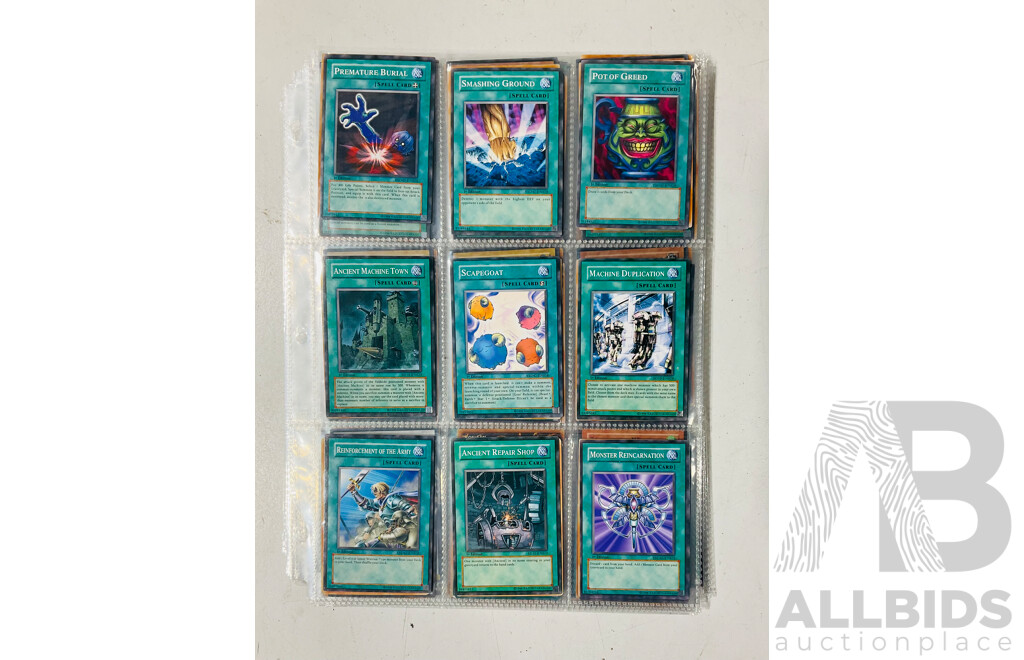 Collection of Yu-Gi-Oh Singles in Binder Pages Including Pot of Greed and More