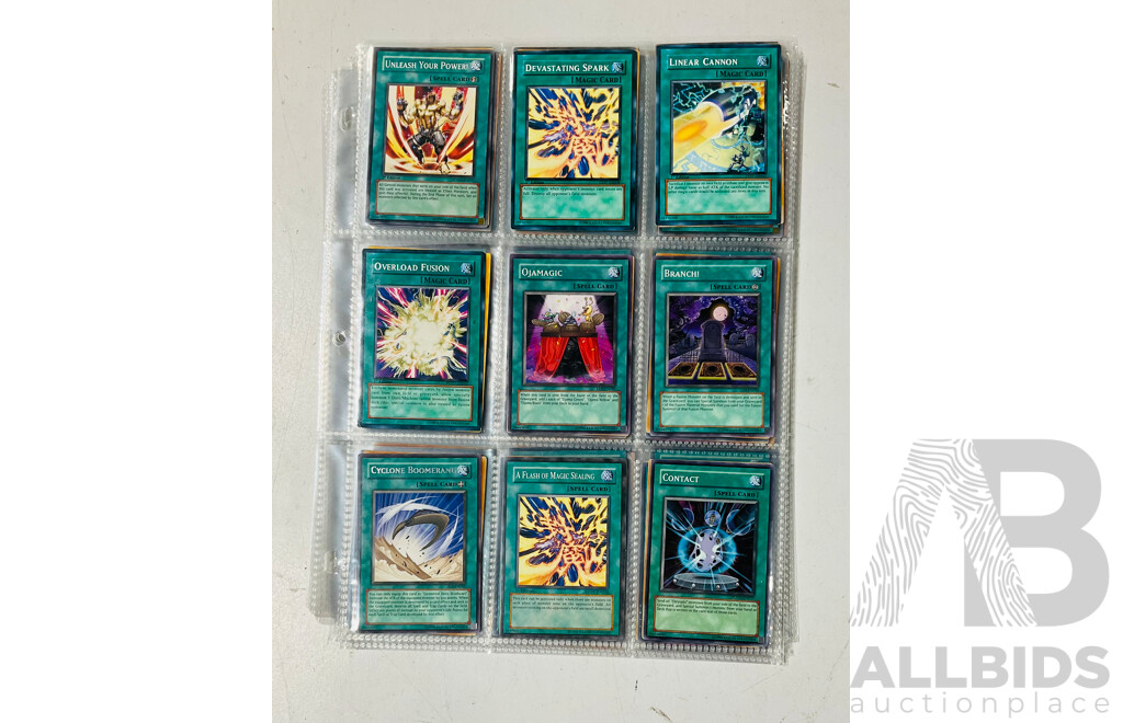 Collection of Yu-Gi-Oh Singles in Binder Pages Including Pot of Avarice and Other 1st Edition Cards