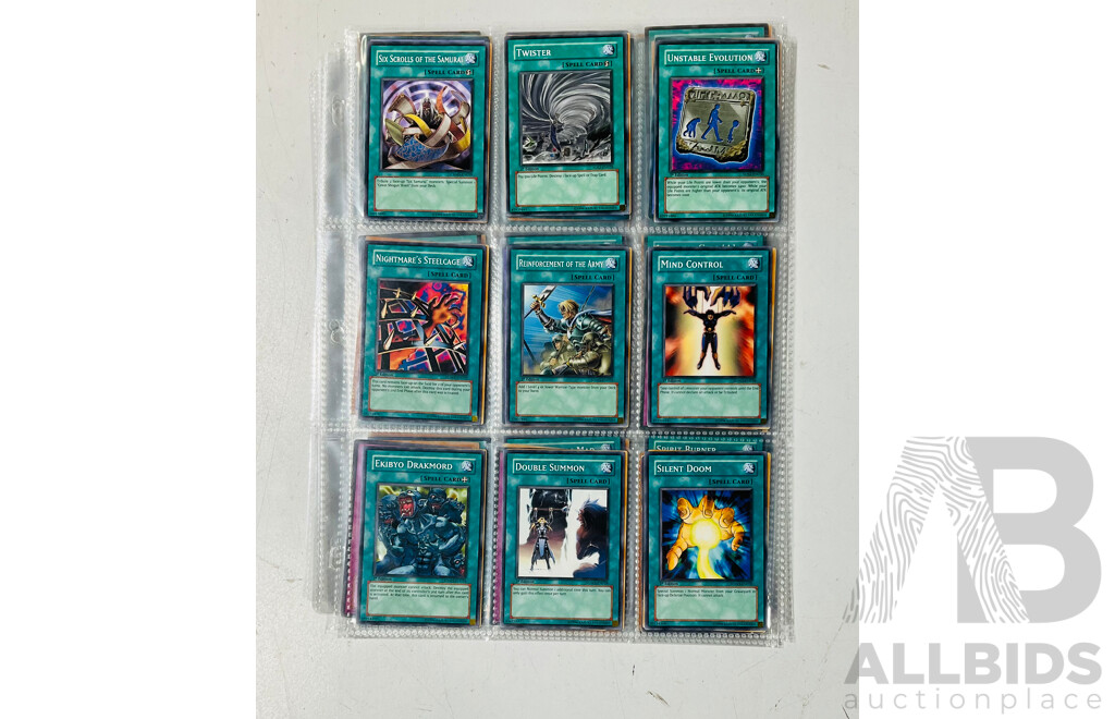 Collection of Yu-Gi-Oh Singles in Binder Pages Including Pot of Avarice and Other 1st Edition Cards